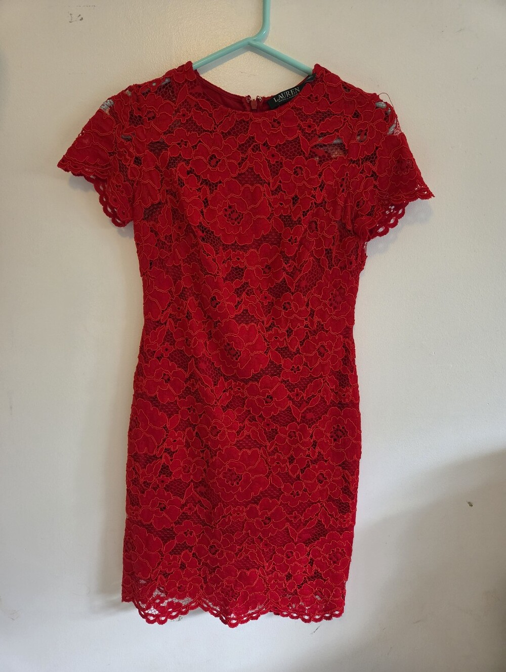 Lauren Ralph Lauren Red Floral Lace Mini Dress